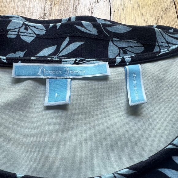 Draper James Size L Navy Blue Floral Print Ponte Knit Short Sleeve A-Line Dress - Picture 3 of 15